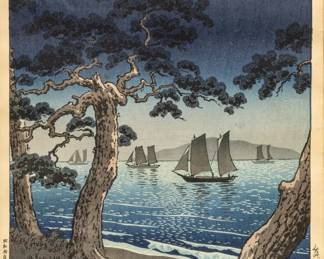 Tsuchiya Koitsu (Japanese, 1870-1949) Showa Period, 20th Century Woodblock in Colors on Paper, "Maiko Sea Shore (Maiko No Hama)"