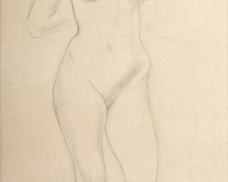George Grosz (German, 1893-1959) Charcoal on Laid Paper, 1916, "Headless Nude", H 26" W 16"