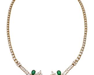 Ladies Emerald And Diamond Necklace, H 1.5" L 16" 34.6g