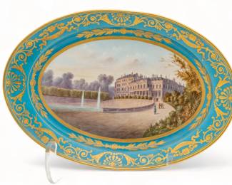 French Sevres Porcelain Platter Ca. 1800, Escalier D'Honneur, Chateau De Saint-Cloud, W 10.75" L 16.25"