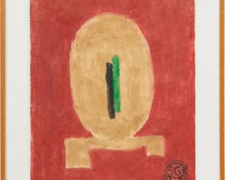 Sam Glankoff (American, 1894-1982) Monoprint on Handmade Rice Paper, 1982, "Untitled", H 25.5" W 20.5"