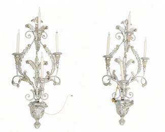 Regency Style Two-Light Sconces, H 37" W 16" Depth 8" 1 Pair