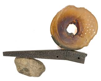 Herbert Babcock (American, B. 1946) Cast Glass, Metal And Stone Sculpture "Walled Disk #2", H 27" W 33" Depth 4"