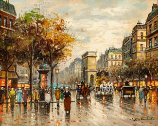 Antoine Blanchard (French, 1910-1988) Oil on Canvas "Port St Denis,Paris", H 20" W 24"