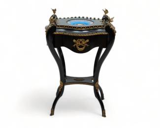 French Black Ebony, Bronze & Sevres Porcelain Planter-Table, Hercules Motif, Ca. 19th C., H 32" L 20"