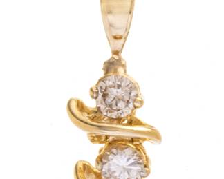 Diamond Pendant, Two Round Brilliant Cut .52 Carat Total L .75"