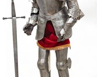 Museum Replica Polished Steel & Iron Spanish Conquistador Suit of Armor, by Marto, H 72" W 34" Depth 18"