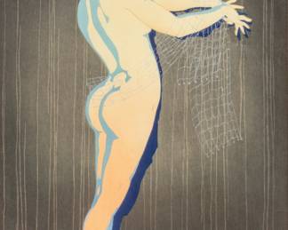 Ishikawa Toraji (Japanese, 1875-1964) Woodblock in Colors on Paper, 1934, "Dance (Odori)", H 15" W 11.75"