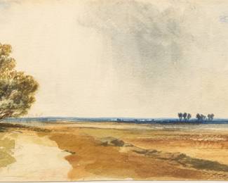 Thomas Moran (American, 1837-1926) Watercolor on Paper, 1889, "Amagansett Landscape", H 6.125" W 13.5"