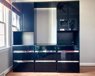 VINTAGE MILLENNIUM ENTERTAINMENT CENTER - BLACK LACQUER- STORAGE - ART DECO STYLE