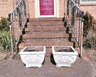 DECORATIVE CEMENT PLANTERS, FOOTED - SET OF 2