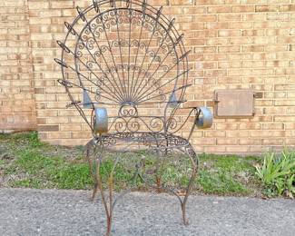 VINTAGE WROUGHT IRON PEACOCK CHAIR - OUTDOOR FURNITURE