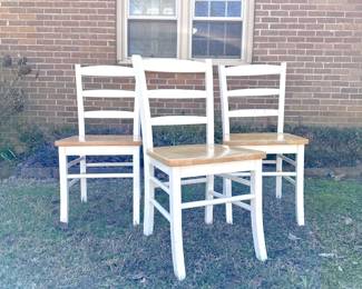SOLID WOOD LADDER BACK CHAIRS - FARMHOUSE DINING CHAIRS - SET OF 3