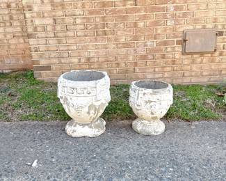 GREEK KEY CEMENT PLANTERS - SET OF 2 - OUTDOOR DECOR