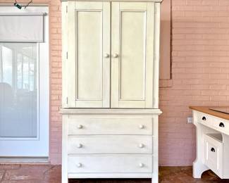 2 PIECE FARMHOUSE ENTERTAINMENT ARMOIRE- ANTIQUE WHITE - LIVING ROOM FURNITURE