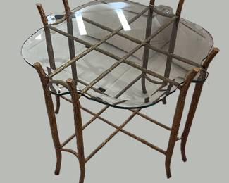 Beveled Edge Glass Top Table with Faux Bois Base
