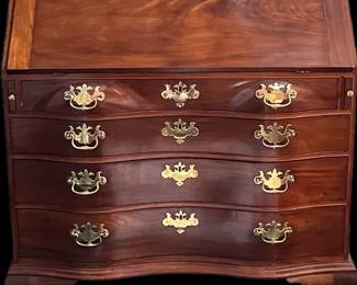 Chippendale Style Mahogany Serpentine
Drop Front Desk with Four Drawers
on Ball & Claw Feet