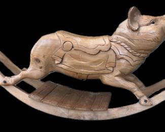 Carved Wood Rocking Pig