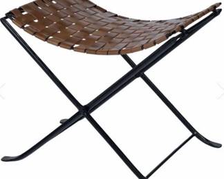 6054 - Butler Beaumont Lane woven leather stool needs welded on one corner folding 17.5 x 20.5 x 16

