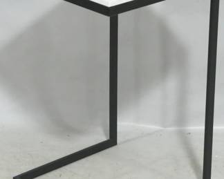 924 - Butler Specialty Lawler C shape table marble top, industrial metal base 26 x 16 x 16 Retail $237
