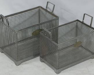 993 - Pair metal decorative wire baskets Largest Basket - 13.5" tall x 14 x 9.5 (height includes handle)
