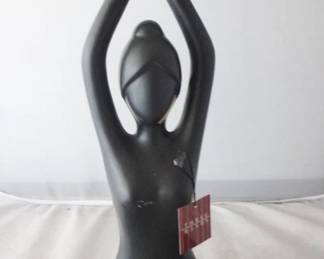 1231 - Yoga Figure by Three Hands 12.5" x 5" x 18" - left side of face is missing a patch of black
