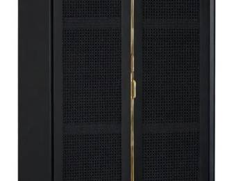 1556 - Union Home 2 door Louisiana cabinet 73 x 35.5 x 18 woven cane door fronts, punctuated by full length, brass pull hardware. 2 hinged doors Retail price $1963

