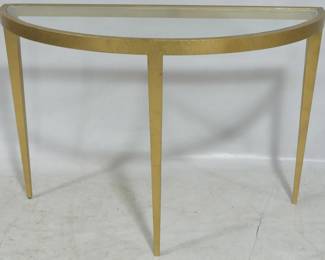 3057 - Jonathan Charles Half Moon Metal Table 34x48x13 glass top
