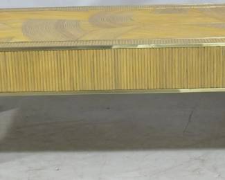 3110 - Modern History Rattan & Brass cocktail table 18x56x32 Retail $2499
