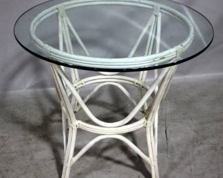 7015 - Glass Top White Rattan Table 32 x 29
