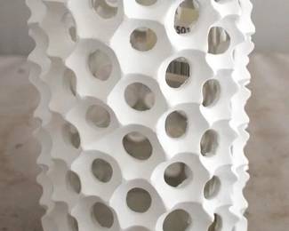 1382 - Candle Holder - AS IS 5.75 x 5.75 x 7.5 - outer shell broken and inner glass cracked
