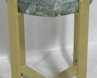 940 - Miranda Global Bazaar stone top table Gold iron base Retail $711 21 x 15
