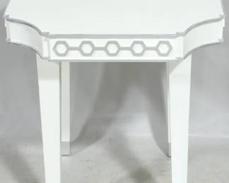 949 - Chelsea House Shayla Copas table white lacquer with accent Retail $1262 26 x 24 x 24
