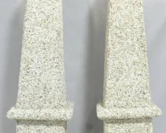 868 - Chelsea House monumental pair obelisks some losses to attached seashells on foam 66.5" tall
