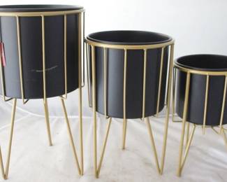 1335 - 3 pc. Metal Planter Set by Three Hands 9.75" x 9.75" x 18"
