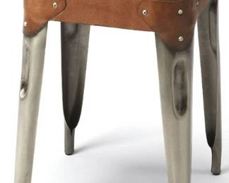 6051 - Butler Specialty Connor leather & iron stool 18 x 12.5 x 12.5
