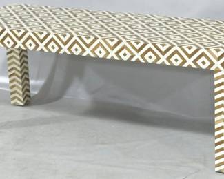 914 - Butler Crispin wood & bone inlay bench 18.5 x 47.5 x 18 Retail $1959

