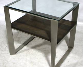 7009 - Stand w/ Glass Top & Wood Shelf, heavy 24 x 29 x 24
