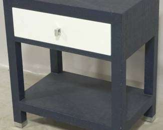 747 - Butler Specialty 1 drawer raffia stand blue & white 28 x 24 x 16
