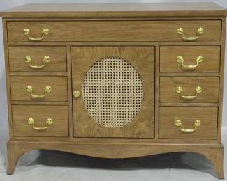 961 - Fantastic Chelsea House splay leg chest 32.5x42.5x23.5 cane inset middle door
