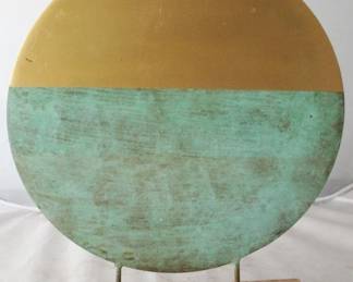 1233 - Metal Sculpture w/ Wood Base by Three Hands 14" x 3" x 16"
