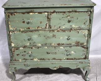 7014 - Distressed 4 - Drawer chest, loss to back foot 16 x 38 x 39
