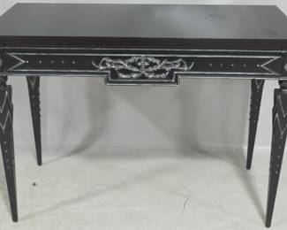 3006 - Chelsea House Black Table, silver accent 35x50x24
