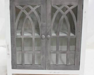 6015 - Gray & white painted double door cabinet 43 x 41 x 20 1/2 some spots on top
