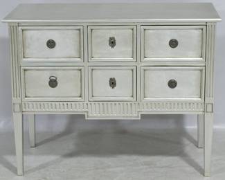 736 - Alden Parkes Elliott 6 drawer commode 34 x 43 x 19.5 silver finish
