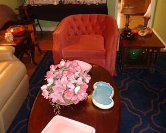 Upholstered Club Chair  and Wooden Accent Pieces