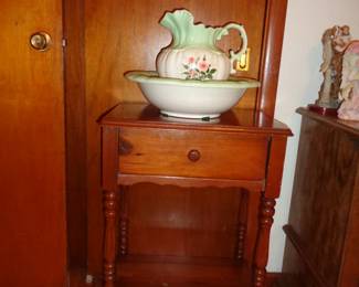 Accent Table & China Washbowl & Pitcher