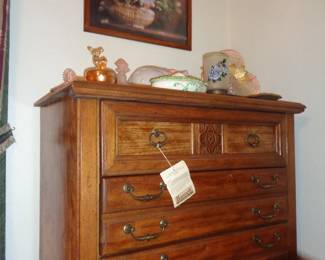 Bassett Chest of Drawers, Vintage Perfume Bottles & Amber Deer Powder Box