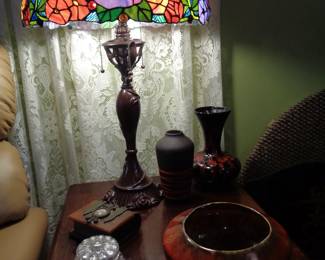Tiffany Style Lamp & Pottery Pieces