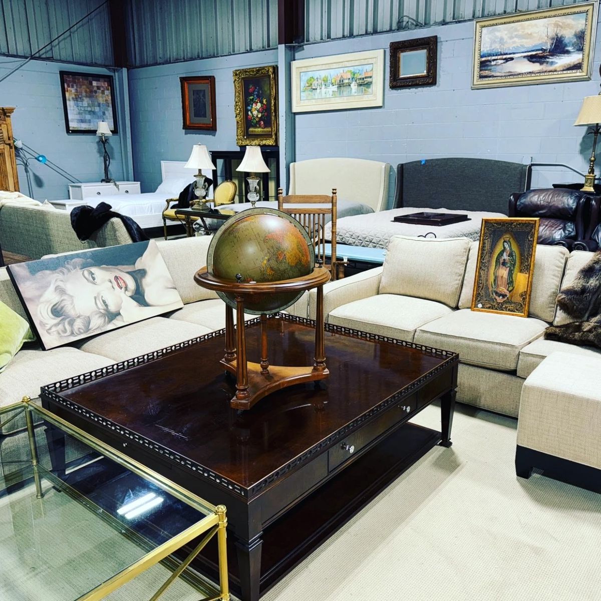 Modern Sofa, Wood Coffee Table and Globe Orlando Auction